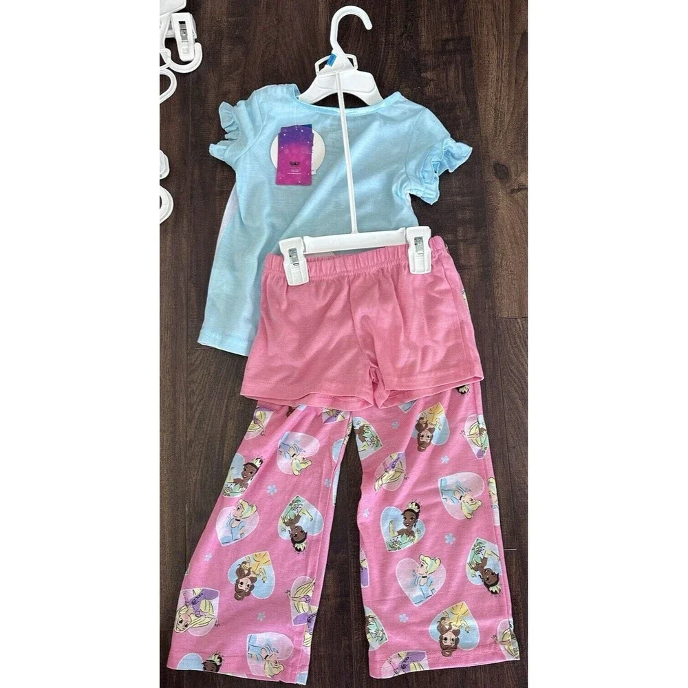 Disney Princess Little Girls Shorts, T-shirt and Pajama, 3 Pieces Set Assorted 4